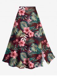 Plus Size Tropical Leaf Hibiscus Flower Print Split Hawaii Skirt -  