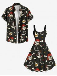 Skull Pirate Anchor Rope Print Plus Size Matching Outfit For Couples -  