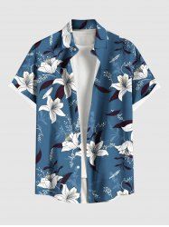 Chemise hawaïenne grande taille à imprimé floral et feuilles ombré avec boutons et poches pour homme - Bleu-gris 4XL