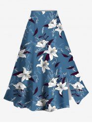 Plus Size Ombre Floral Leaves Print Hawaii Split A Line Skirt -  