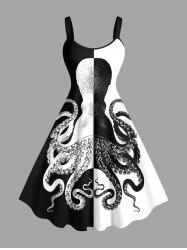 Robe débardeur hawaïenne grande taille à imprimé pieuvre bicolore contrasté - Noir S