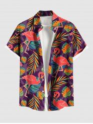Plus Size Colorful Tropical Leaf Flamingo Print Hawaii Button Pocket Shirt For Men -  