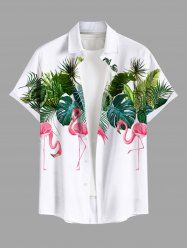 Plus Size Tropical Leaf Flamingo Print Hawaii Button Pocket Shirt For Men -  
