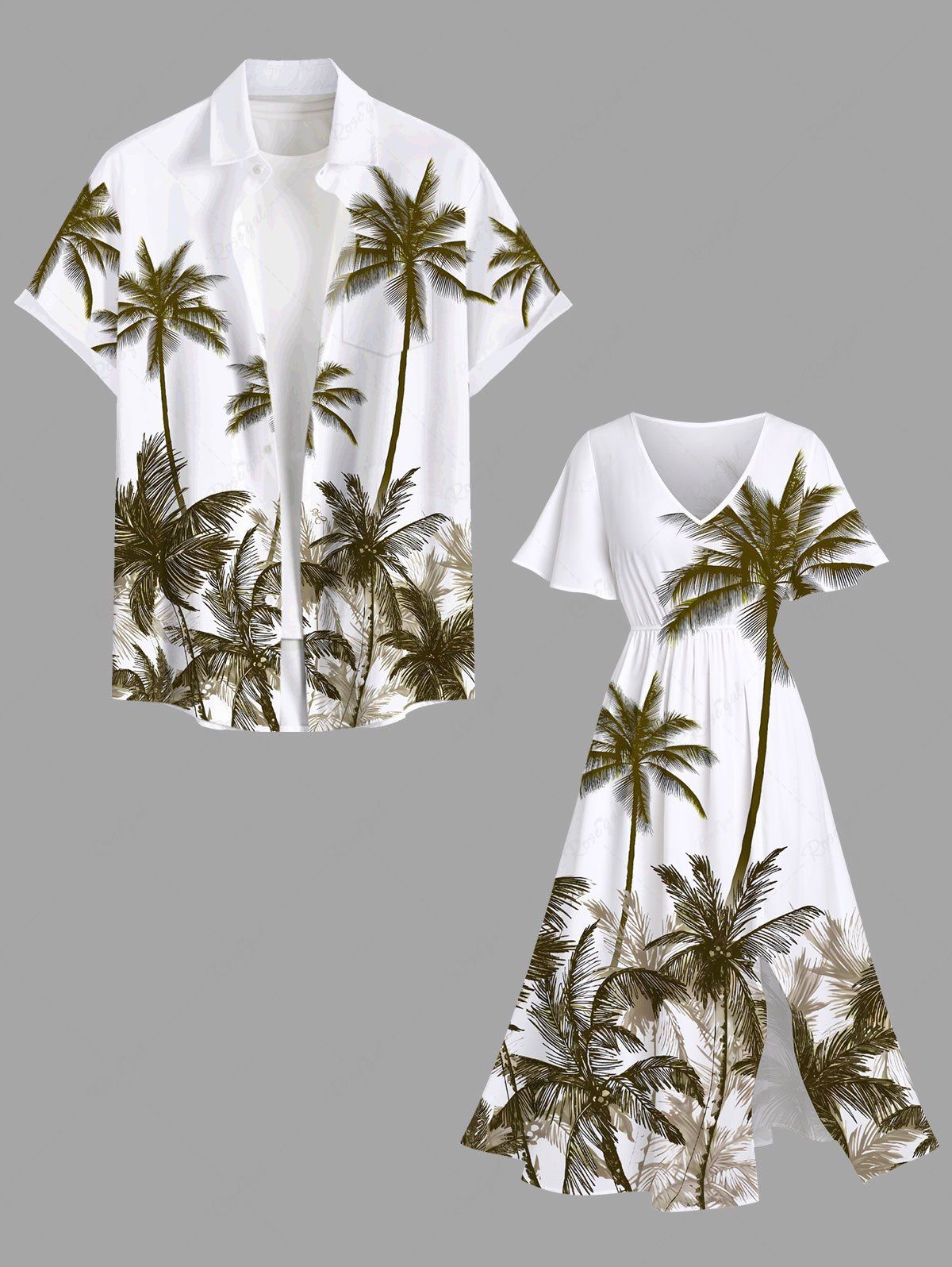 Affordable Coconut Tree Print Plus Size Matching Hawaii Beach Outfit For Couples  