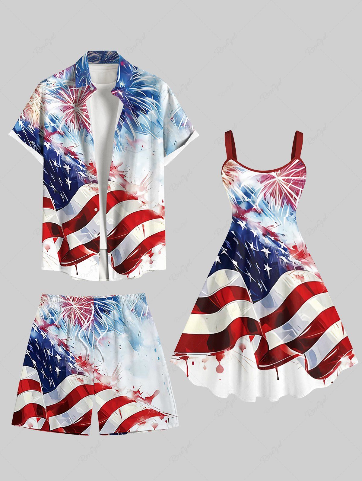Buy Fireworks Painting Splatter American Flag Print Plus Size Matching Outfit For Couples  