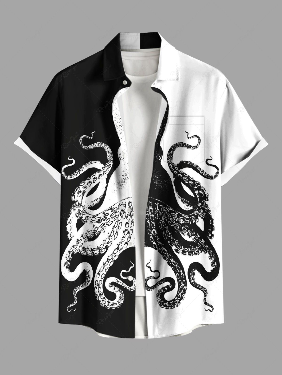 Buy Plus Size Octopus Two Tone Contrast Colorblock Print Buttons Pocket Hawaii Shirt For Men  