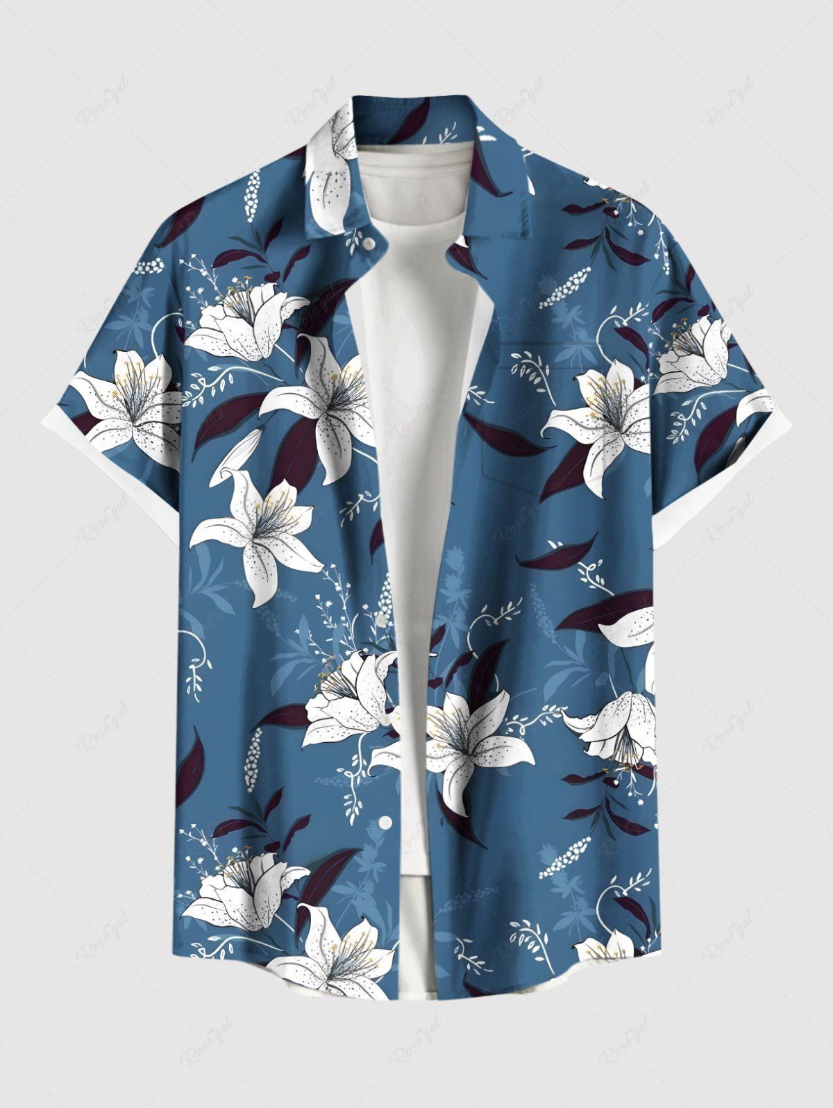 Buy Plus Size Ombre Floral Leaves Print Hawaii Buttons Pocket Shirt For Men  