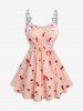 Cherry Print Lace-up Surplice Tank Top and Rose Printed Capri Leggings Plus Size Outfit -  