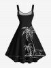 Tenue de plage hawaïenne assortie grande taille à imprimé paysage marin de cocotiers pour couples - Noir 