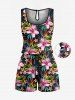 Matching Hawaii Shirt and Romper Plus Size Beach Outfit Tropical Leaf Hibiscus Printed for Couples -  