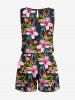 Matching Hawaii Shirt and Romper Plus Size Beach Outfit Tropical Leaf Hibiscus Printed for Couples -  