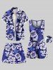 Plus Size Flowers Leaf Print Hawaii Beach Shorts For Men -  