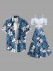 Ombre Floral Leaves Print Plus Size Matching Hawaii Beach Outfit For Couples -  