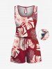 Matching Hawaii Shirt and Romper Plus Size Beach Outfit Tropical Leaf Flower Print For Couples -  