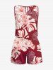 Matching Hawaii Shirt and Romper Plus Size Beach Outfit Tropical Leaf Flower Print For Couples -  