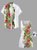 Ensemble chemise et barboteuse hawaïennes assorties, grande taille, tenue de plage, imprimé feuilles tropicales et hibiscus, pour couples - Blanc 