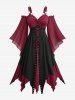Plus Size Cold Shoulder Chiffon Flare Sleeves Twist Lace Up Grommet Two Tone Layered Asymmetric Vintage Dress -  