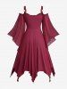 Plus Size Cold Shoulder Chiffon Flare Sleeves Twist Lace Up Grommet Two Tone Layered Asymmetric Vintage Dress -  