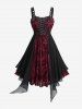 Plus Size Flower Flocking Lace Up Grommets Asymmetrical Tank Dress -  