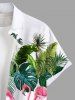 Plus Size Tropical Leaf Flamingo Print Hawaii Button Pocket Shirt For Men -  