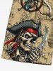 Plus Size Distressed Skull Pirate Rudder Sailboat Cruise Print Hawaii Drawstring Beach Shorts For Men -  