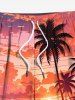 Plus Size Coconut Tree Sea Ombre Sky Dusk Print Hawaii Drawstring Beach Shorts For Men -  
