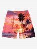 Plus Size Coconut Tree Sea Ombre Sky Dusk Print Hawaii Drawstring Beach Shorts For Men -  