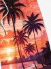 Plus Size Coconut Tree Sea Ombre Sky Dusk Print Hawaii Drawstring Beach Shorts For Men -  