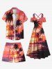 Plus Size Coconut Tree Sea Ombre Sky Dusk Print Hawaii Drawstring Beach Shorts For Men -  