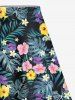 Plus Size Tropical Leaf Flowers Print Split Hawaii Skirt -  