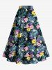 Plus Size Tropical Leaf Flowers Print Split Hawaii Skirt -  
