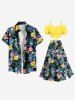 Plus Size Tropical Leaf Flowers Print Split Hawaii Skirt -  