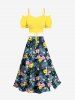 Plus Size Tropical Leaf Flowers Print Split Hawaii Skirt -  