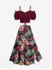 Plus Size Tropical Leaf Hibiscus Flower Print Split Hawaii Skirt -  