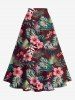 Plus Size Tropical Leaf Hibiscus Flower Print Split Hawaii Skirt -  