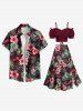 Plus Size Tropical Leaf Hibiscus Flower Print Split Hawaii Skirt -  
