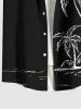 Chemise hawaïenne grande taille à boutons et poches, imprimé paysage marin et cocotiers, pour homme - Noir 4XL