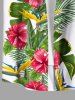Plus Size Tropical Leaf Hibiscus Flower Print Buttons Pocket Hawaii Shirt For Men -  