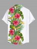 Plus Size Tropical Leaf Hibiscus Flower Print Buttons Pocket Hawaii Shirt For Men -  