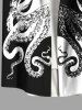 Chemise hawaïenne grande taille à imprimé pieuvre bicolore contrasté et poches à boutons pour homme - Noir L