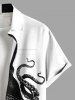 Chemise hawaïenne grande taille à imprimé pieuvre bicolore contrasté et poches à boutons pour homme - Noir 3XL