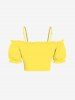 Plus Size Solid Color Ruched Cinched Ruffles Cold Shoulder Crop Top -  