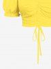 Plus Size Solid Color Ruched Cinched Ruffles Cold Shoulder Crop Top -  