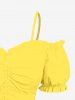 Plus Size Solid Color Ruched Cinched Ruffles Cold Shoulder Crop Top -  