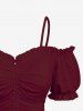 Plus Size Solid Color Ruffles Ruched Cinched Cold Shoulder Crop Top -  