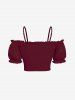 Plus Size Solid Color Ruffles Ruched Cinched Cold Shoulder Crop Top -  