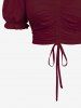 Plus Size Solid Color Ruffles Ruched Cinched Cold Shoulder Crop Top -  