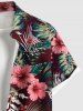 Plus Size Tropical Leaf Hibiscus Flower Print Buttons Pocket Hawaii Shirt For Men -  