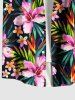 Plus Size Tropical Leaf Hibiscus Flower Print Buttons Pocket Hawaii Shirt For Men -  