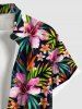 Plus Size Tropical Leaf Hibiscus Flower Print Buttons Pocket Hawaii Shirt For Men -  